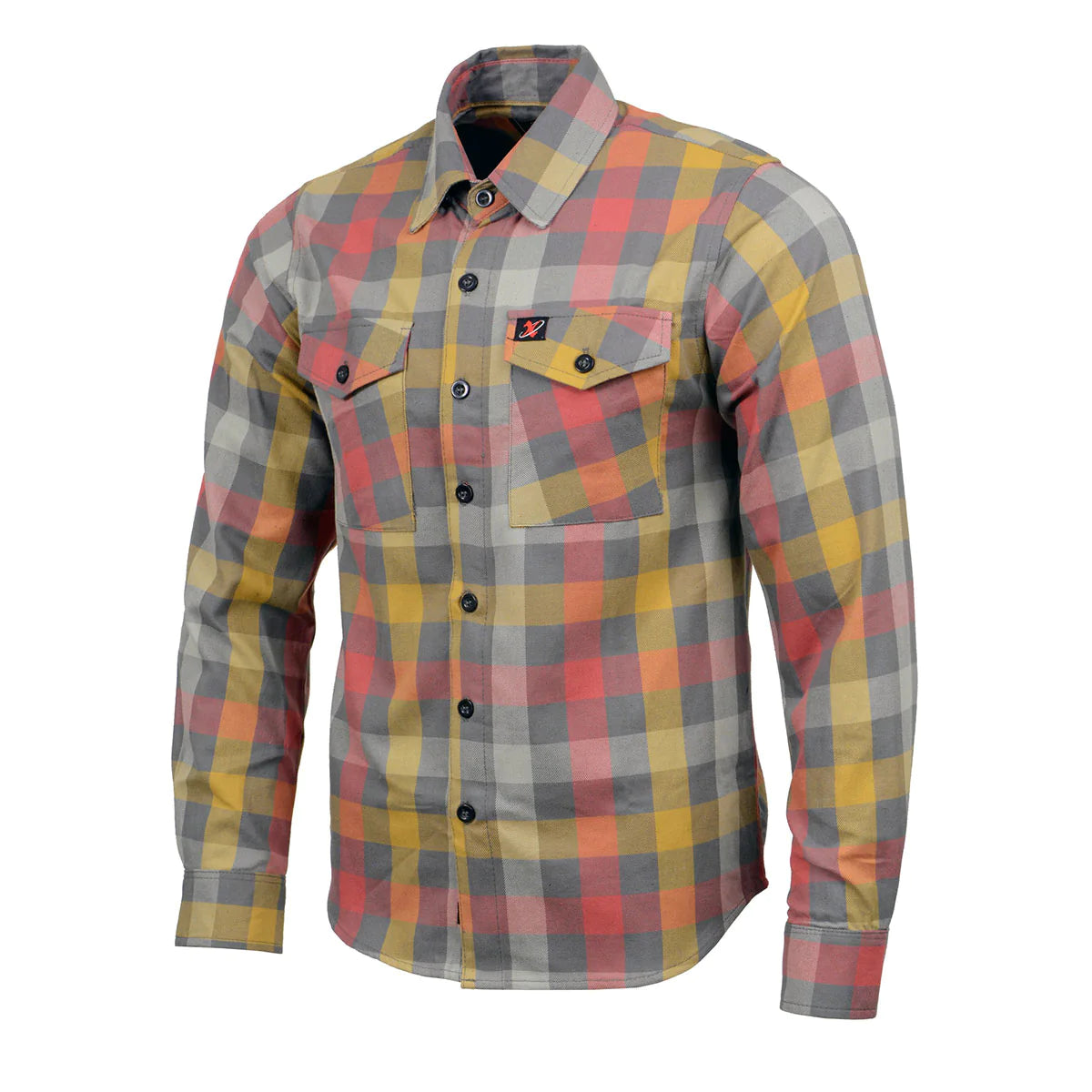 Men's Gray and Red with Yellow Long Sleeve Cotton Flannel Shirt