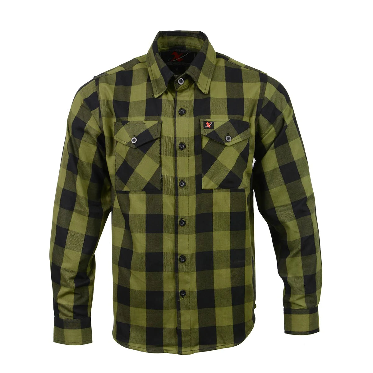 Men's Black and Green Long Sleeve Cotton Flannel Shirt