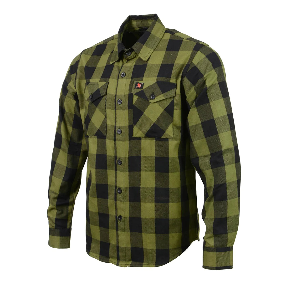 Men's Black and Green Long Sleeve Cotton Flannel Shirt