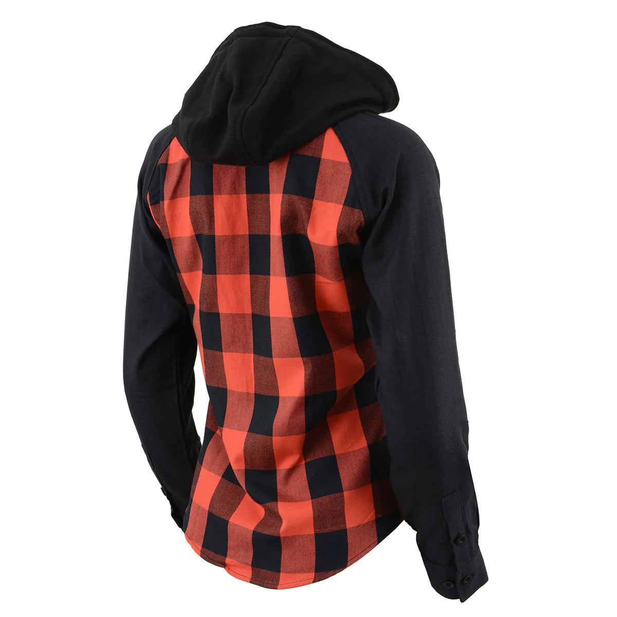 Women's Casual Black and Red Long Sleeve Cotton Flannel Shirt with Hoodie