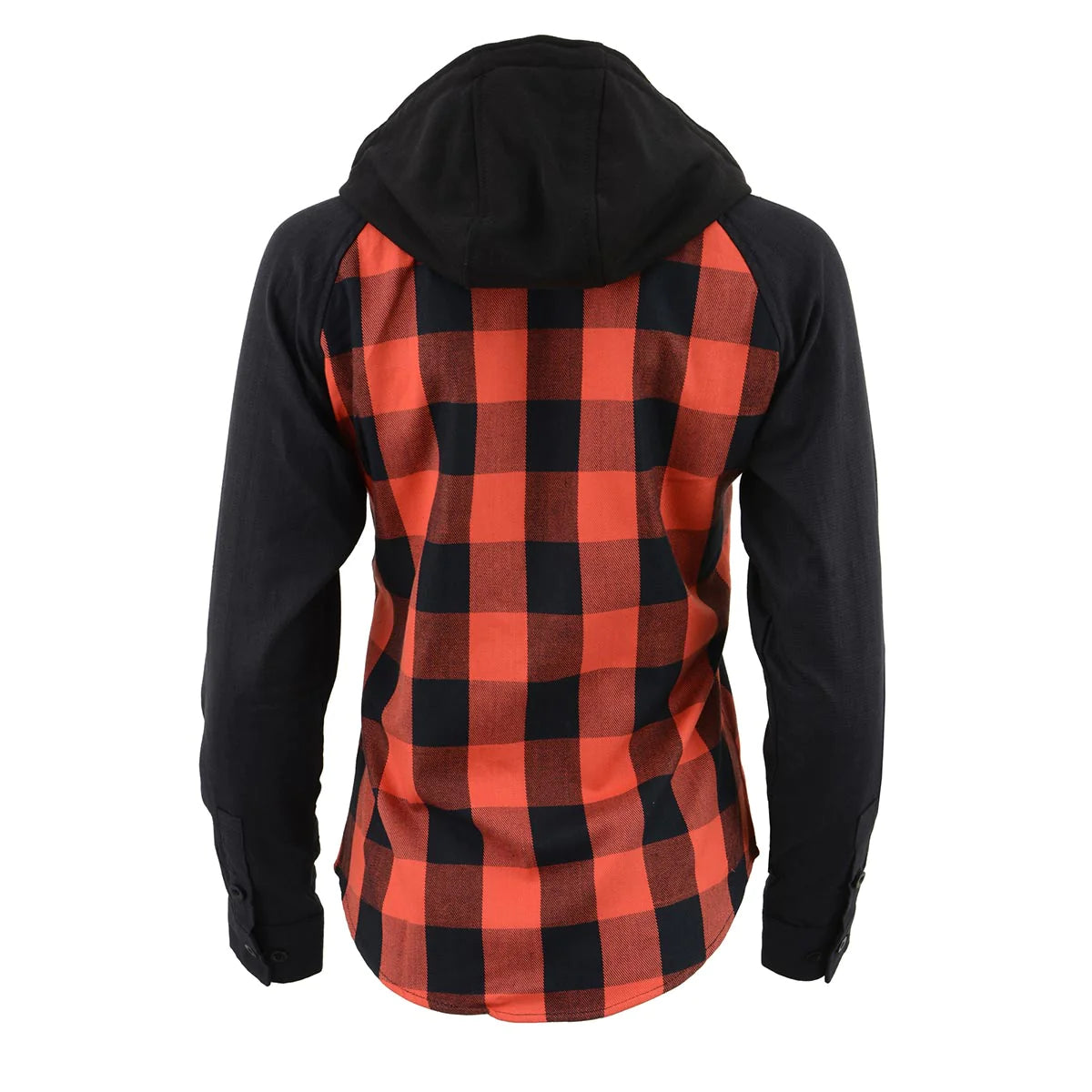 Women's Casual Black and Red Long Sleeve Cotton Flannel Shirt with Hoodie