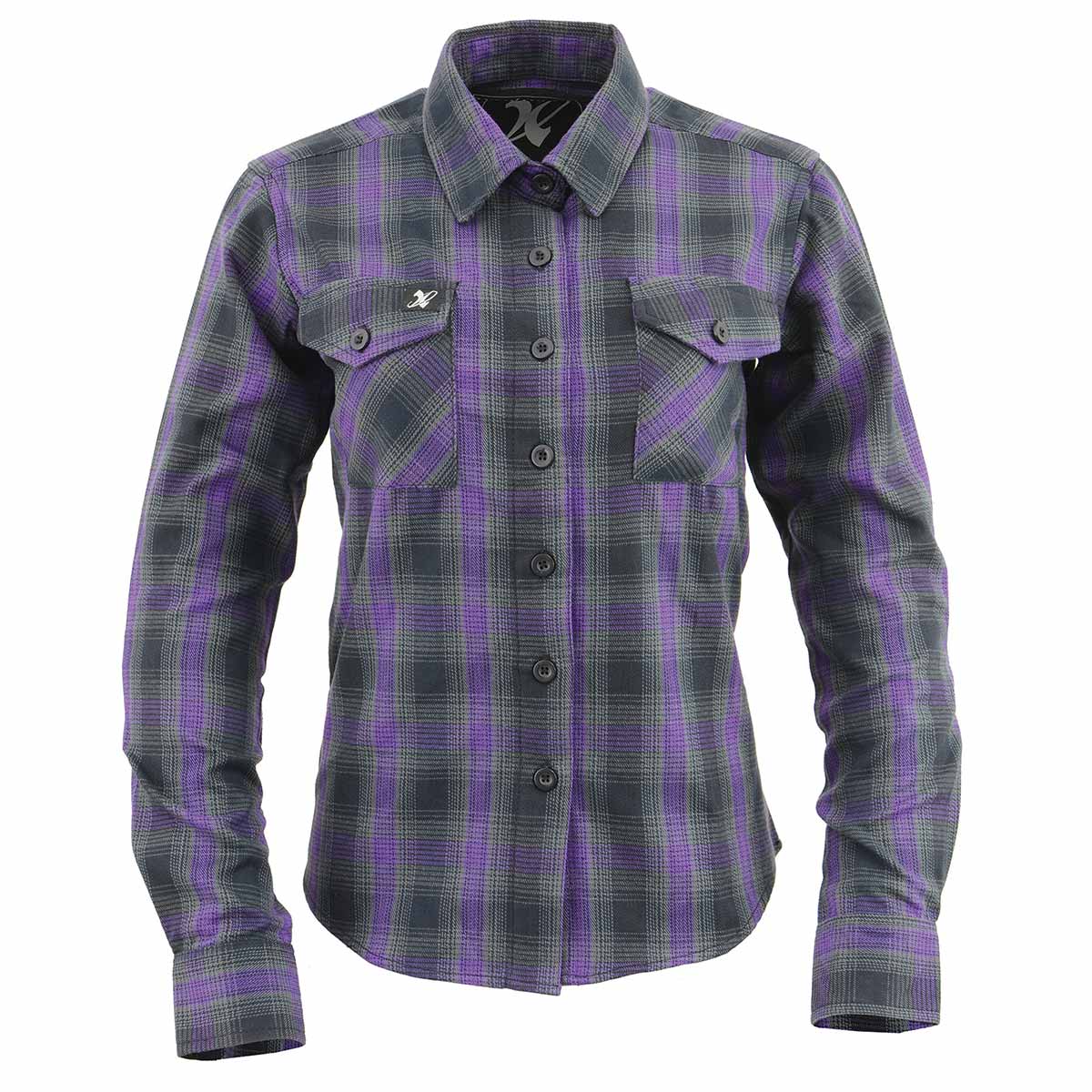 Women's Casual Black with Purple Long Sleeve Casual Cotton Flannel Shirt