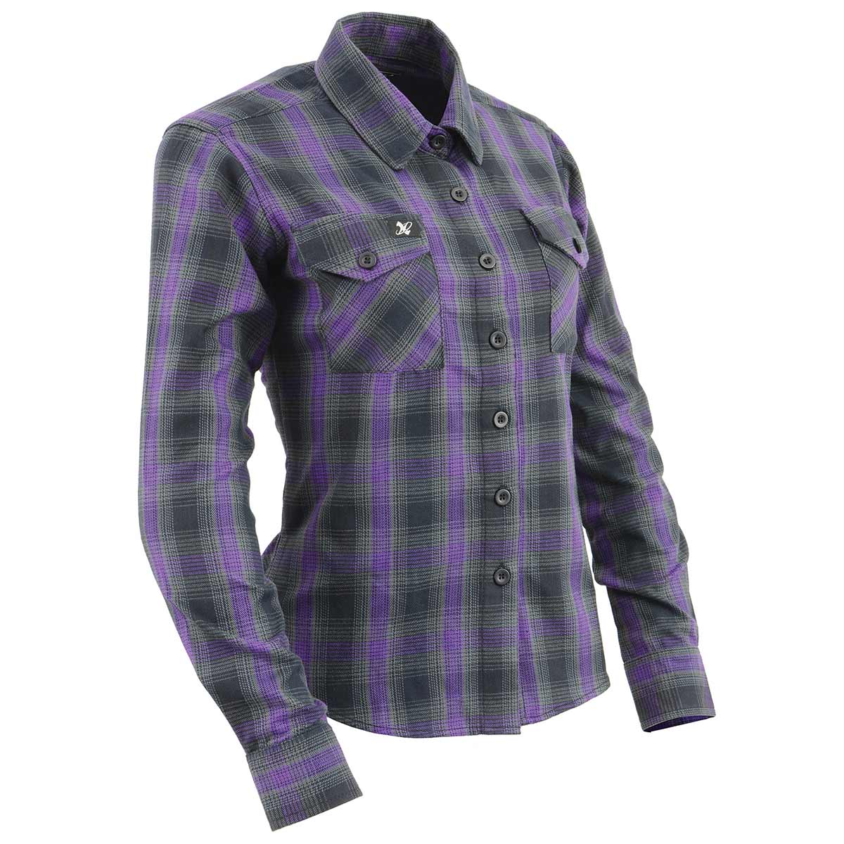 Women's Casual Black with Purple Long Sleeve Casual Cotton Flannel Shirt