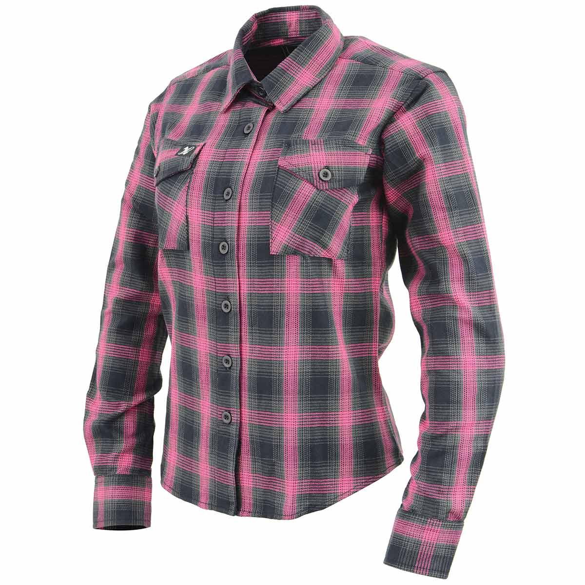 Women's Casual Black with Pink Long Sleeve Casual Cotton Flannel Shirt