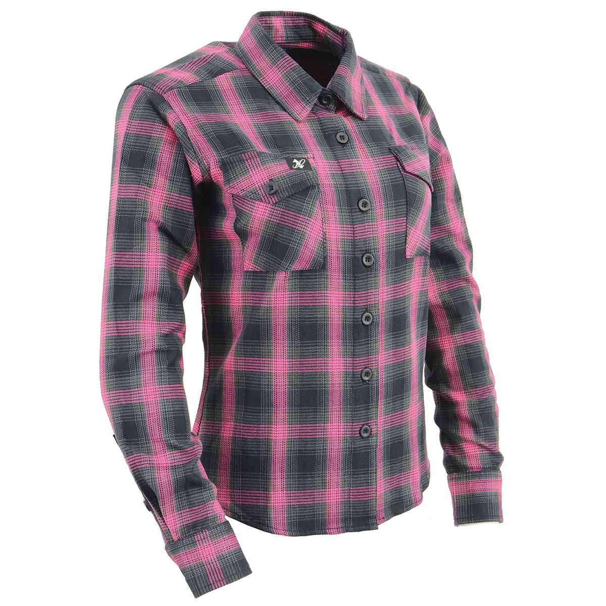 Women's Casual Black with Pink Long Sleeve Casual Cotton Flannel Shirt