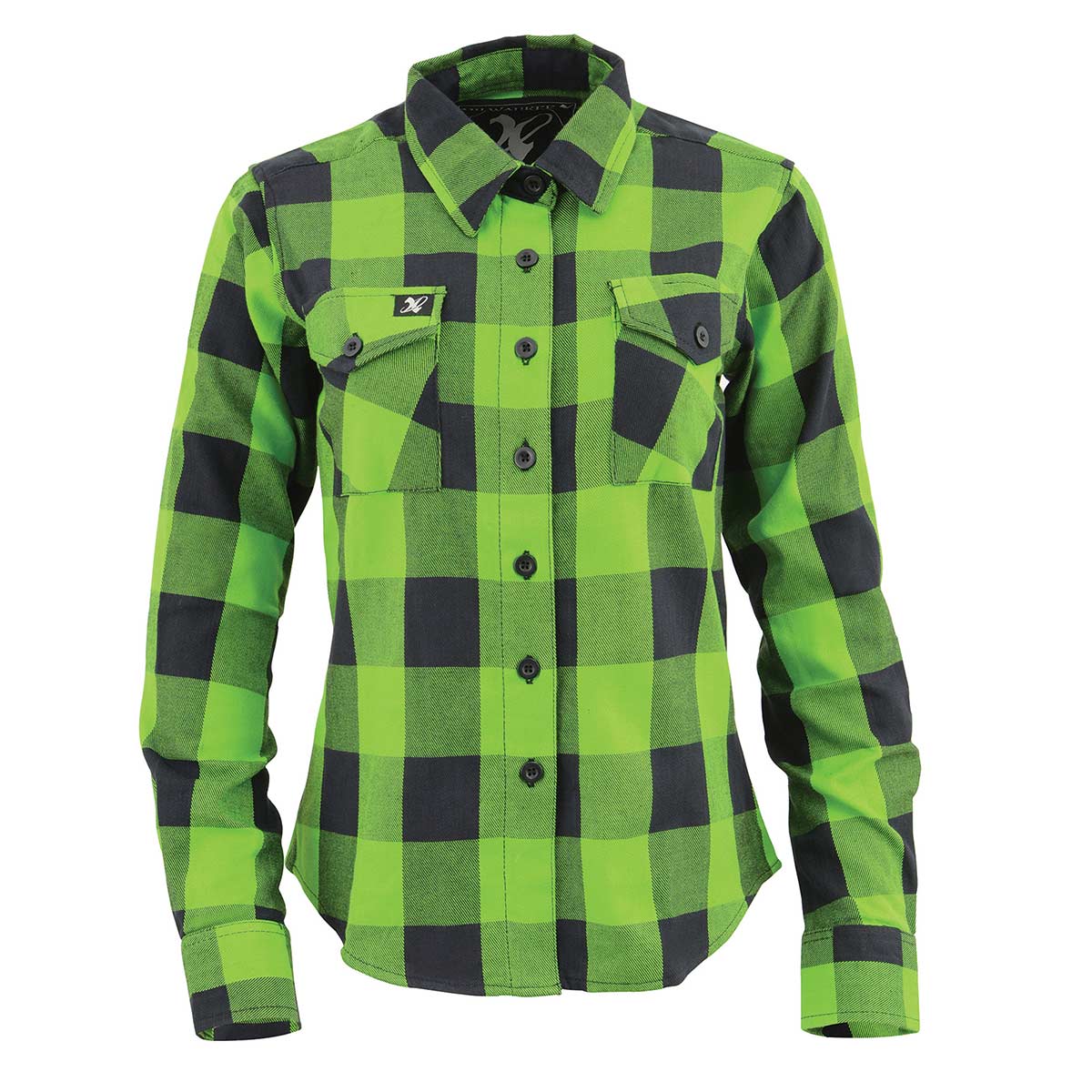 Women's Casual Lime Green and Black Long Sleeve Cotton Casual Flannel Shirt