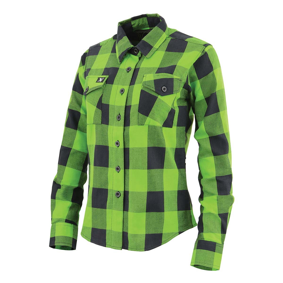 Women's Casual Lime Green and Black Long Sleeve Cotton Casual Flannel Shirt