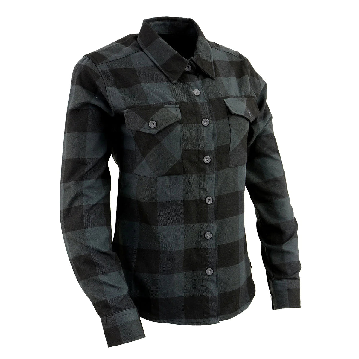 Women's Casual Dark Gray and Black Long Sleeve Cotton Casual Flannel Shirt