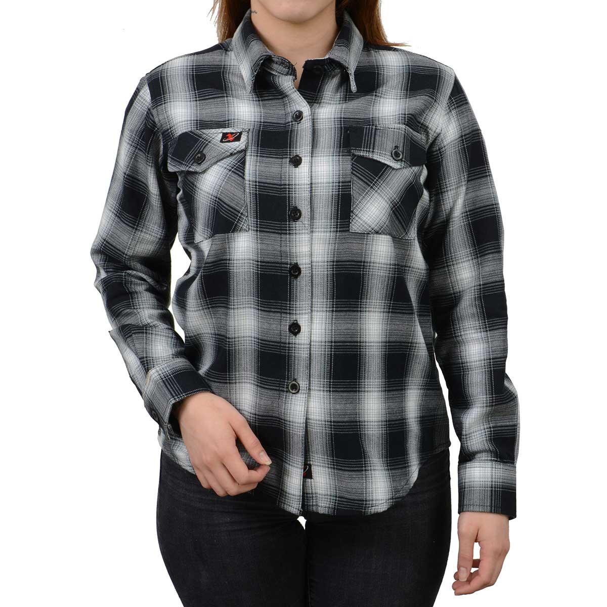 Women's Black and White Long Sleeve Cotton Flannel Shirt