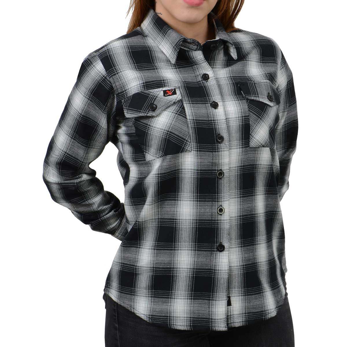 Women's Black and White Long Sleeve Cotton Flannel Shirt