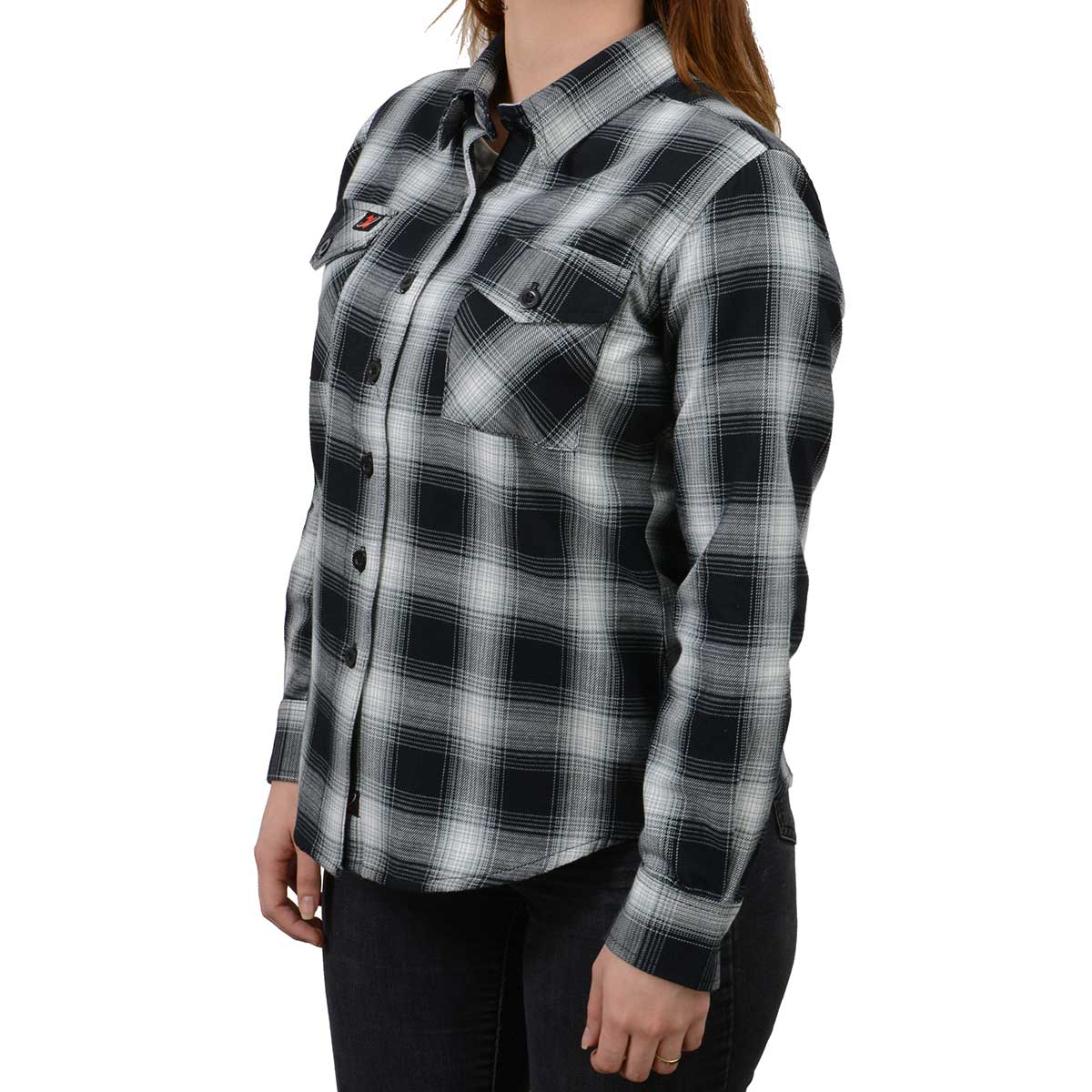 Women's Black and White Long Sleeve Cotton Flannel Shirt