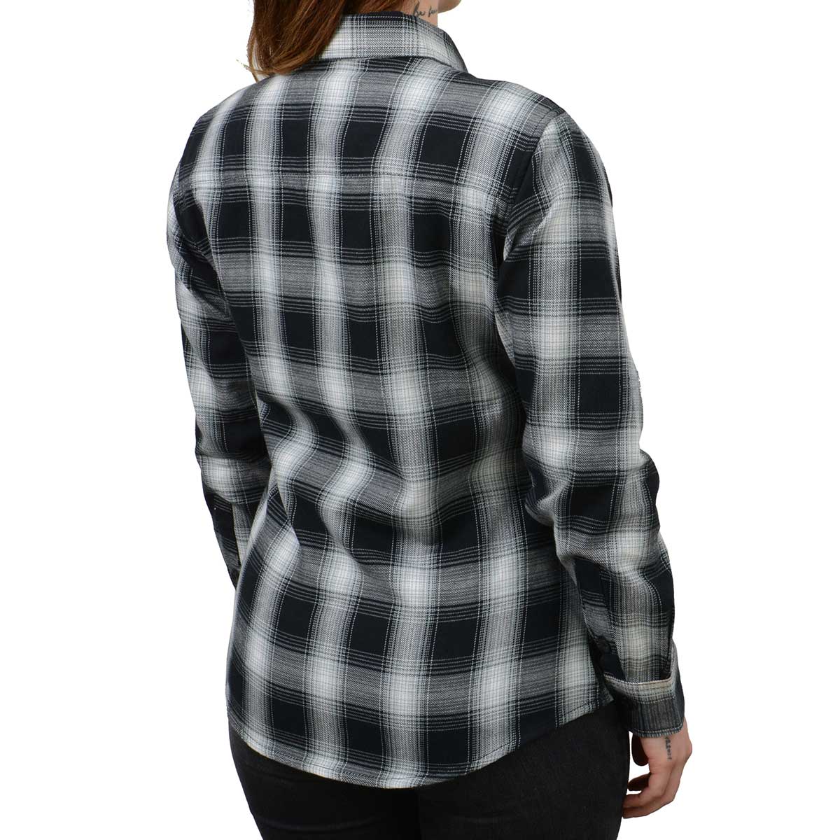 Women's Black and White Long Sleeve Cotton Flannel Shirt