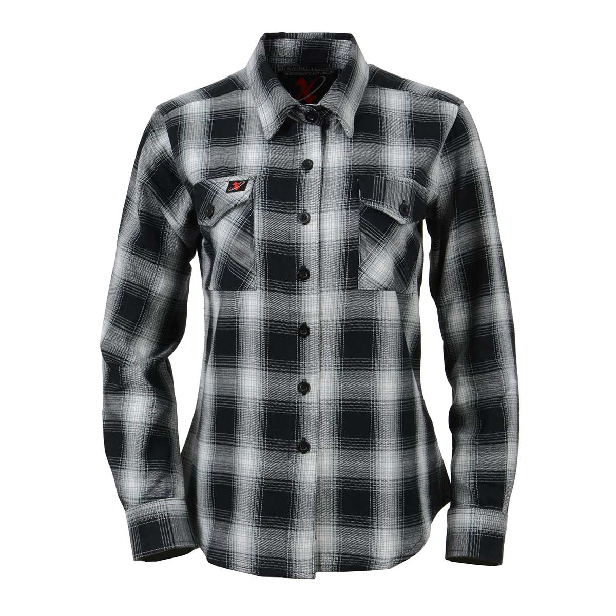 Women's Black and White Long Sleeve Cotton Flannel Shirt