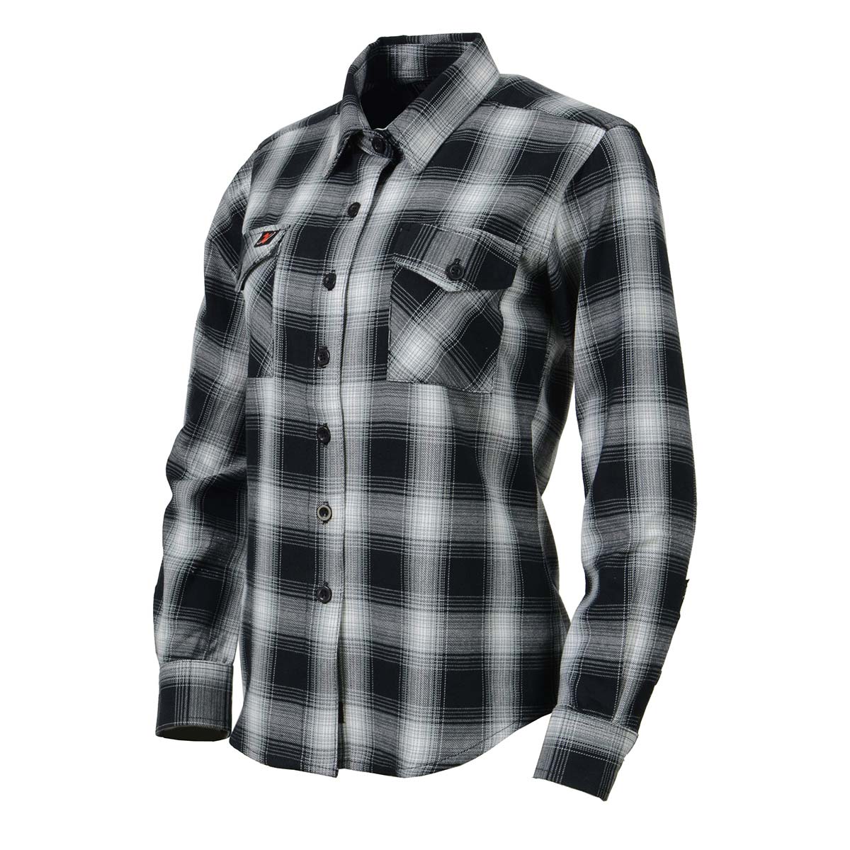Women's Black and White Long Sleeve Cotton Flannel Shirt