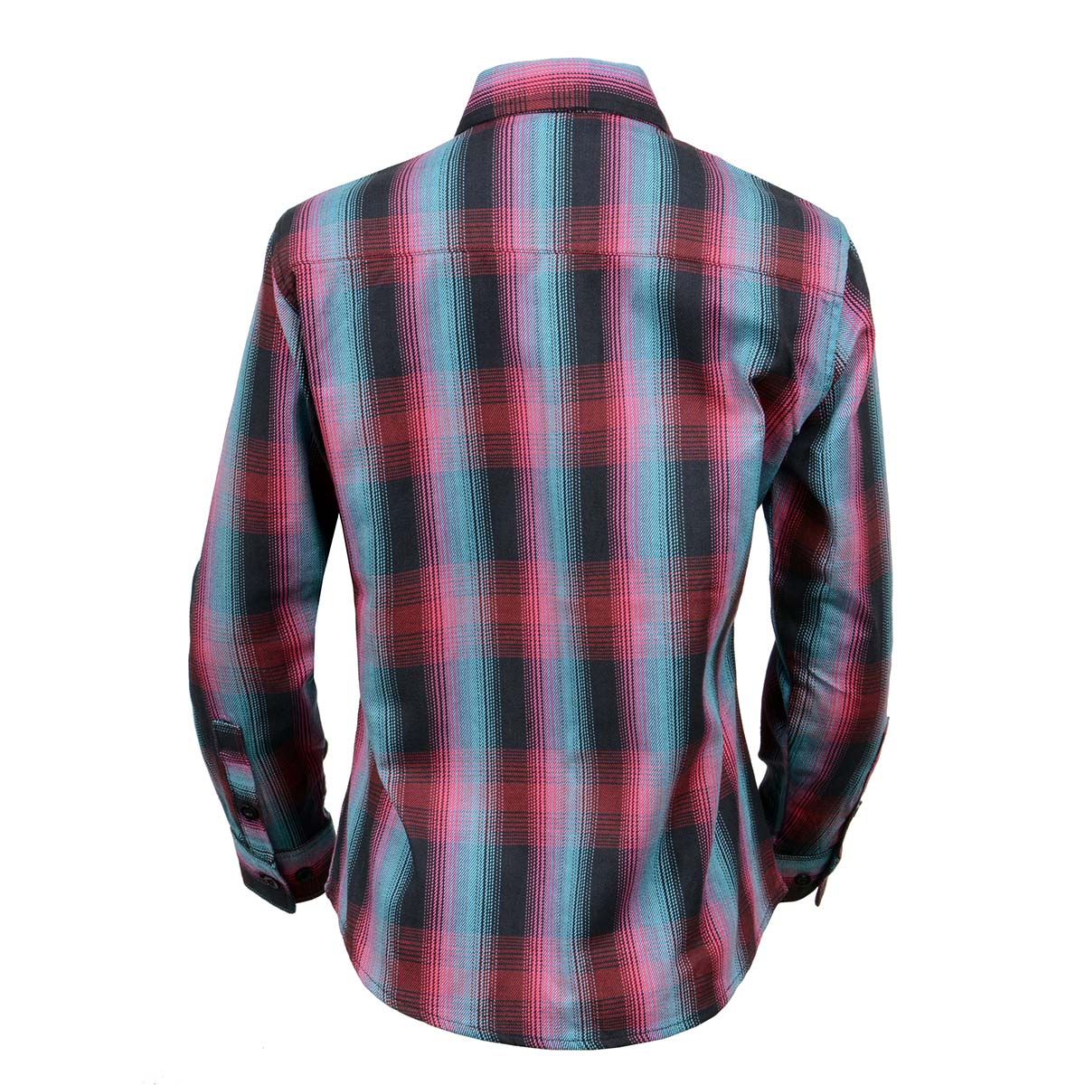 Women's Black and Pink with Blue Long Sleeve Cotton Flannel Shirt