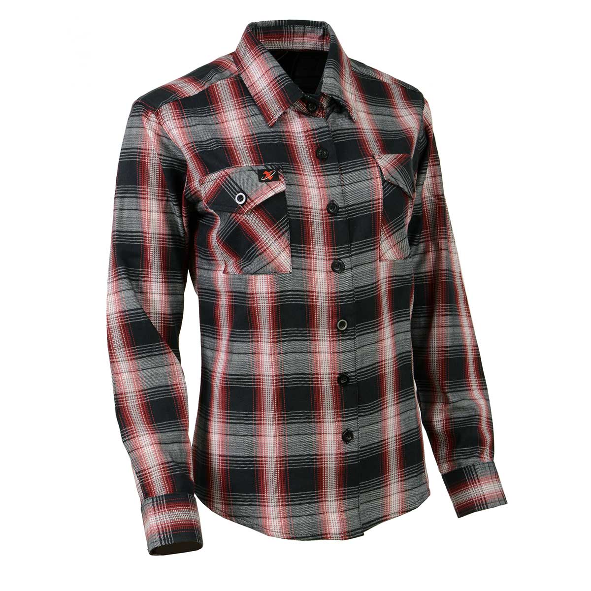 Women's Black and Red with White Long Sleeve Cotton Flannel Shirt