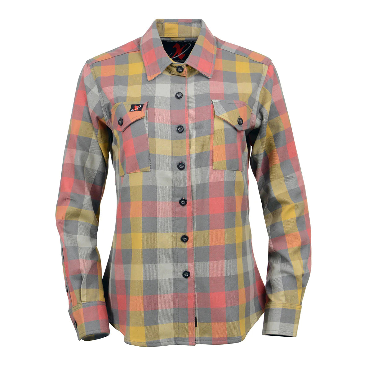 Women's Gray and Red with Yellow Long Sleeve Cotton Flannel Shirt