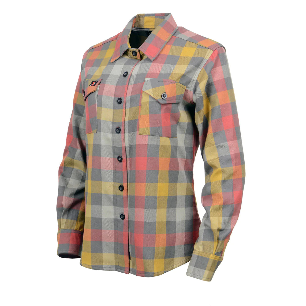 Women's Gray and Red with Yellow Long Sleeve Cotton Flannel Shirt