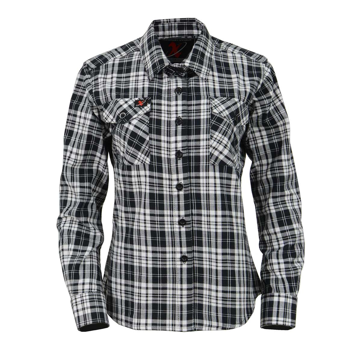 Women's Black and White Long Sleeve Cotton Flannel Shirt