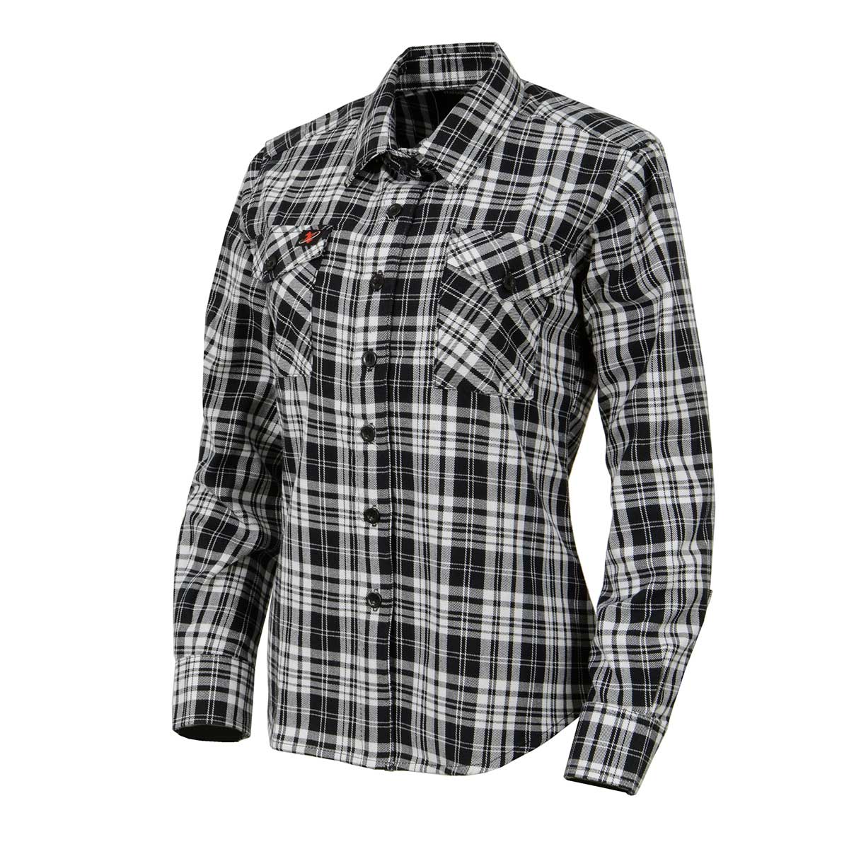 Women's Black and White Long Sleeve Cotton Flannel Shirt