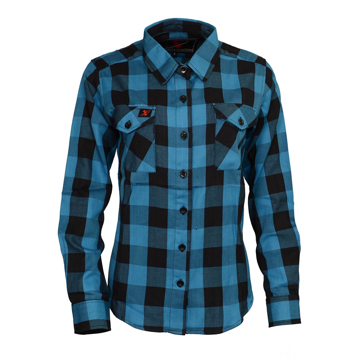 Women's Black and Aqua Long Sleeve Cotton Flannel Shirt