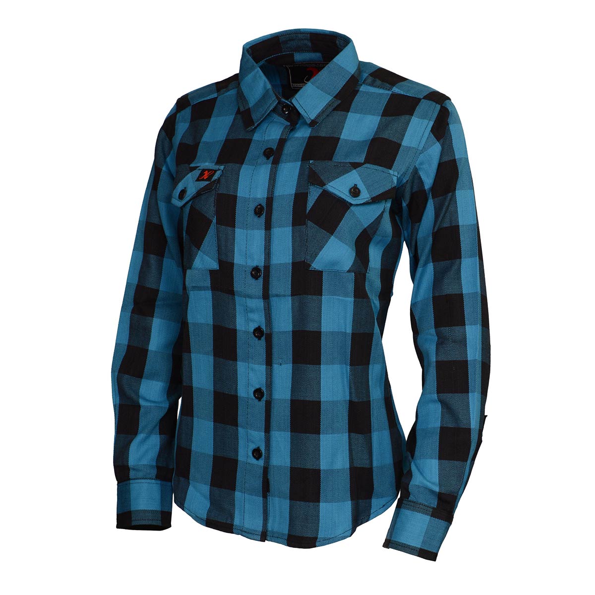 Women's Black and Aqua Long Sleeve Cotton Flannel Shirt