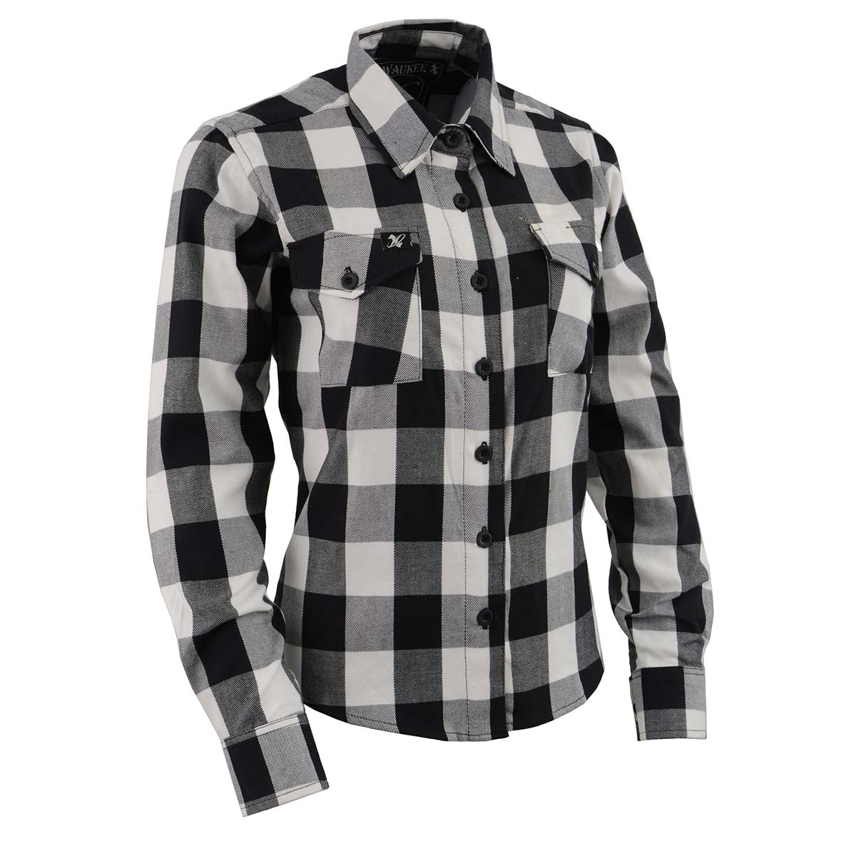 Women's Black and White Long Sleeve Cotton Flannel Shirt