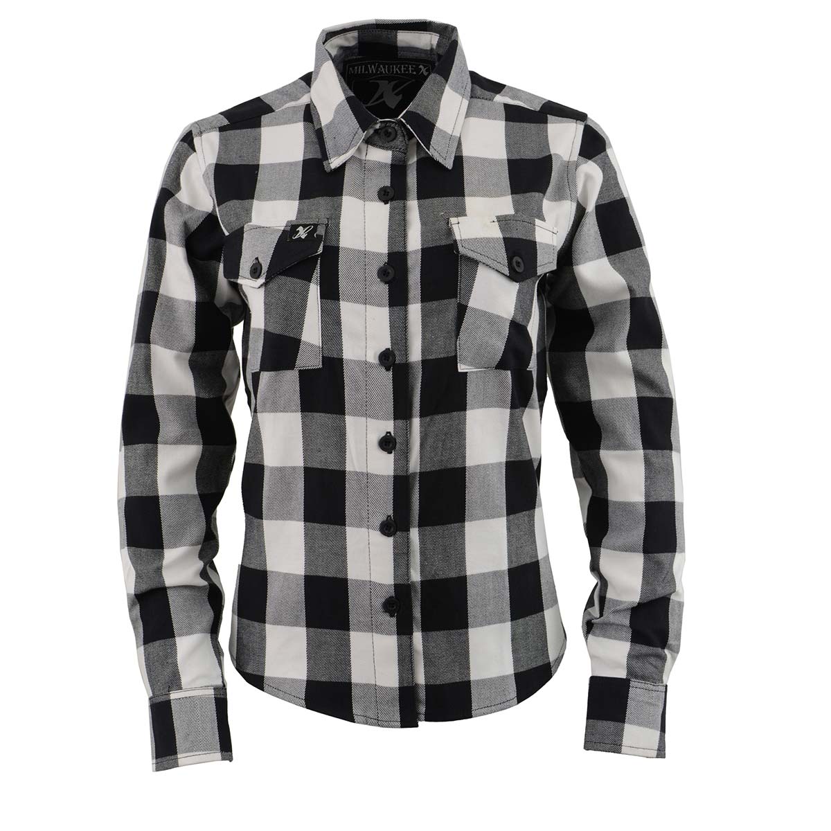 Women's Black and White Long Sleeve Cotton Flannel Shirt