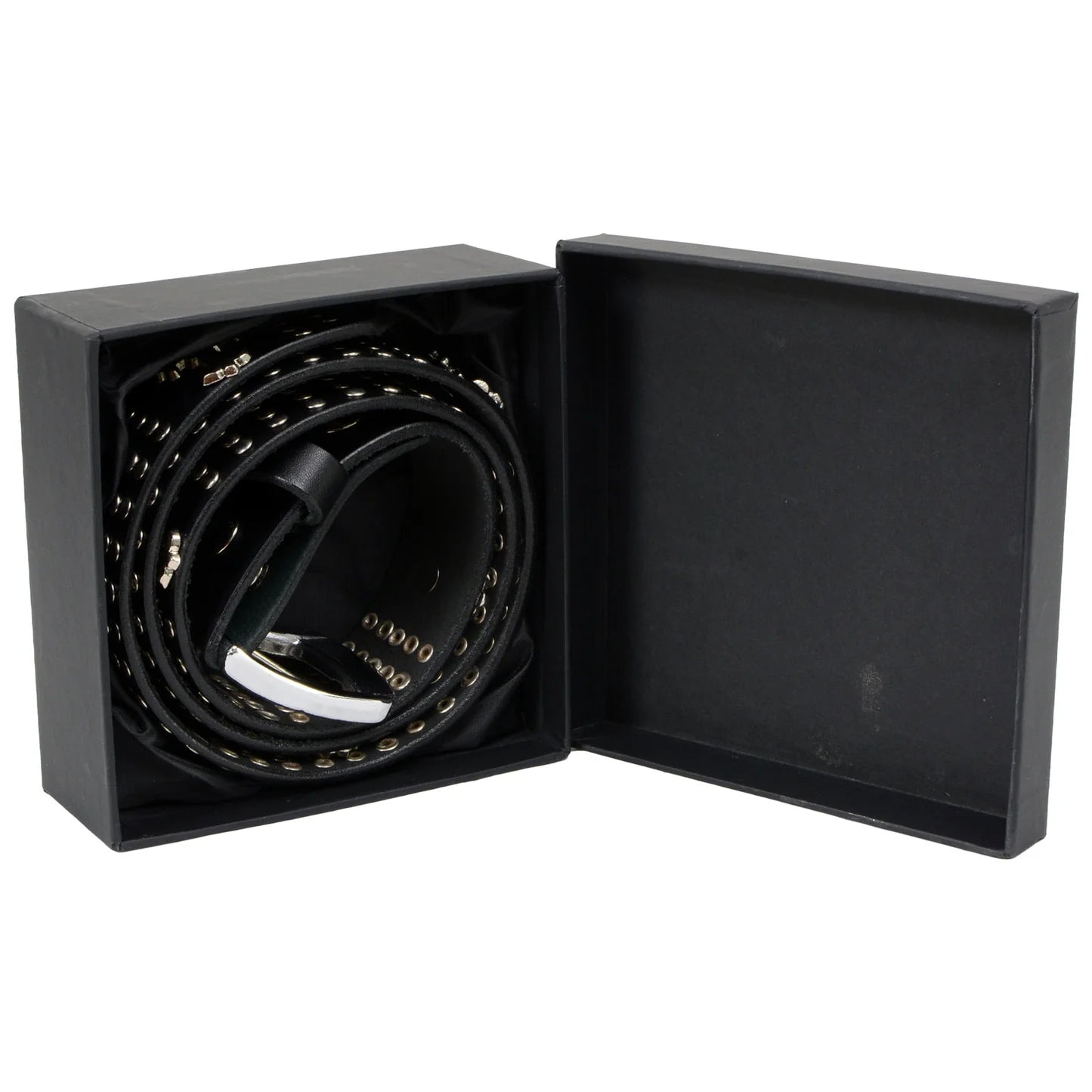 Men's Cross and Stud Black Genuine Leather Biker Belt with Interchangeable Buckle