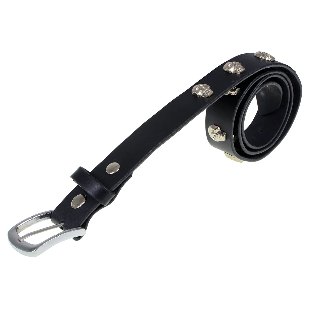 Men's Black Skull Heads Genuine Leather Belt for Biker with Buckle - 1.5 inches Wide