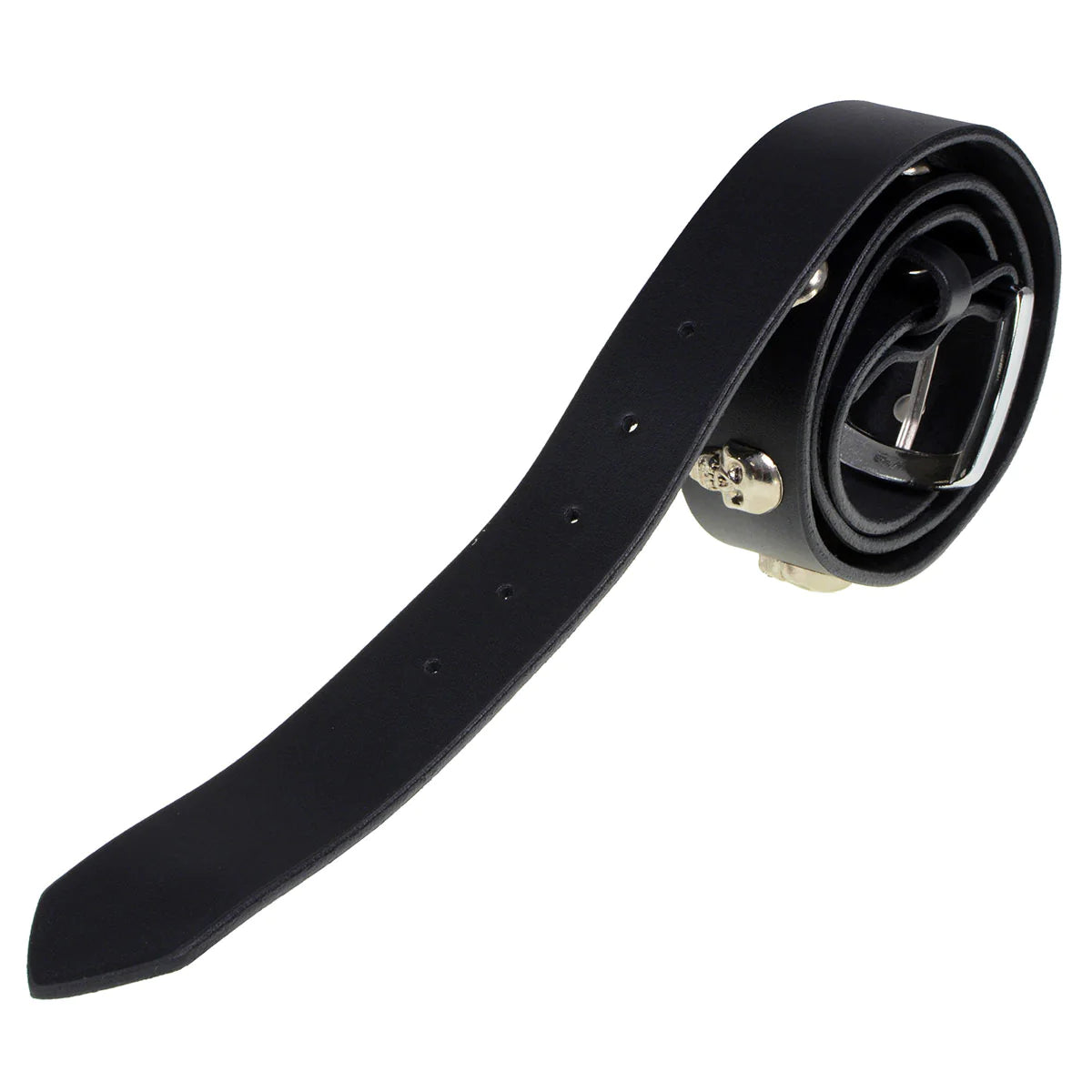 Men's Black Skull Heads Genuine Leather Belt for Biker with Buckle - 1.5 inches Wide