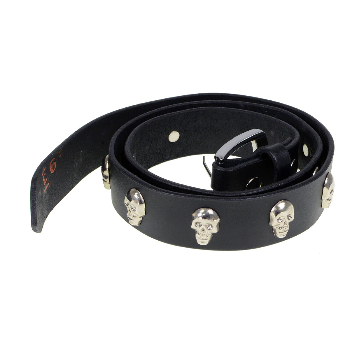 Men's Black Skull Heads Genuine Leather Belt for Biker with Buckle - 1.5 inches Wide