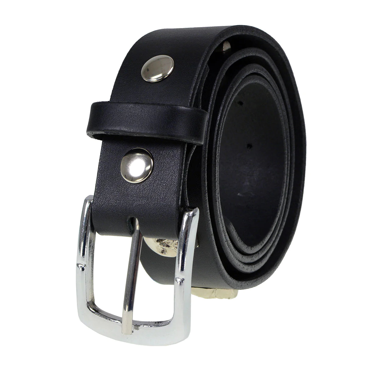 Men's Black Skull Heads Genuine Leather Belt for Biker with Buckle - 1.5 inches Wide
