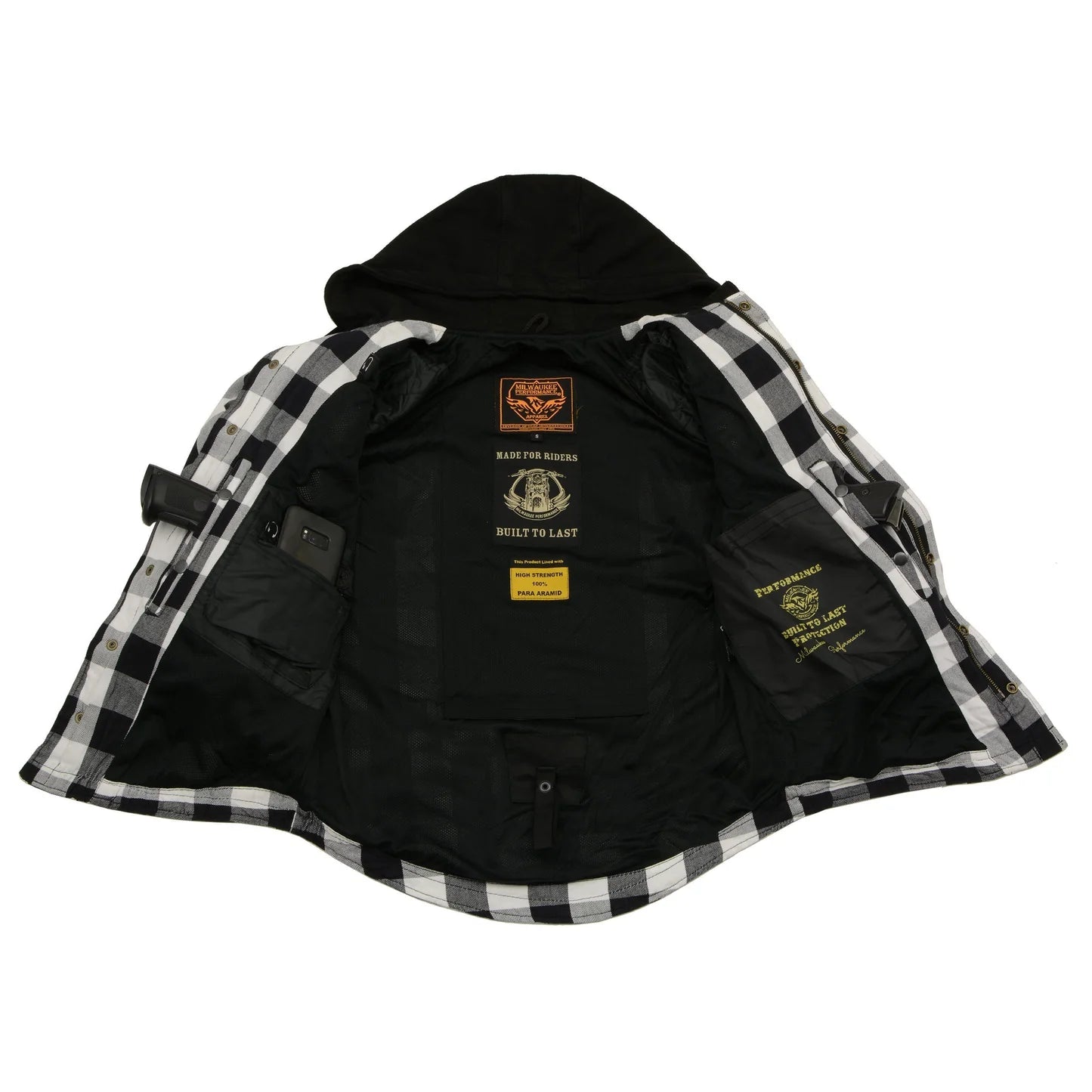 Men's Plaid Hooded Flannel Biker Shirt with CE Approved Armor - Reinforced w/ Aramid Fibers