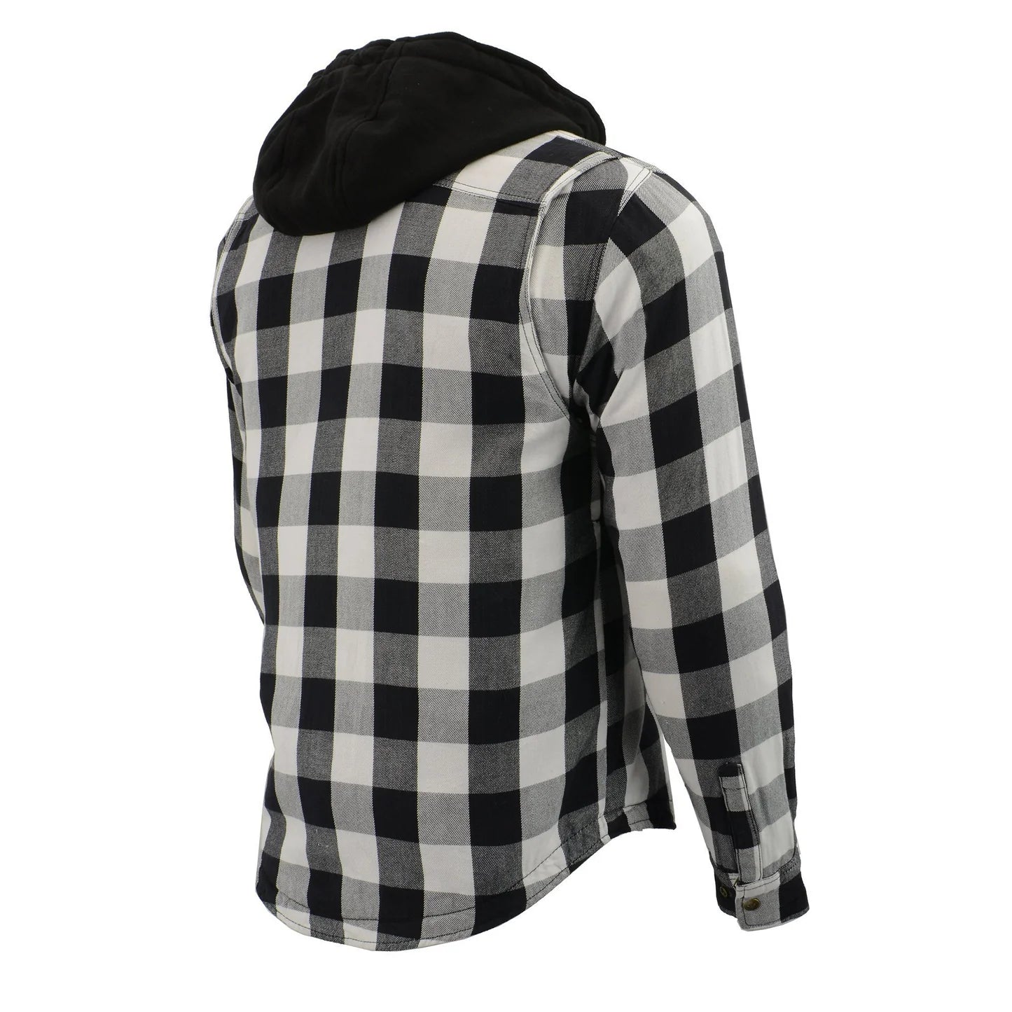 Men's Plaid Hooded Flannel Biker Shirt with CE Approved Armor - Reinforced w/ Aramid Fibers