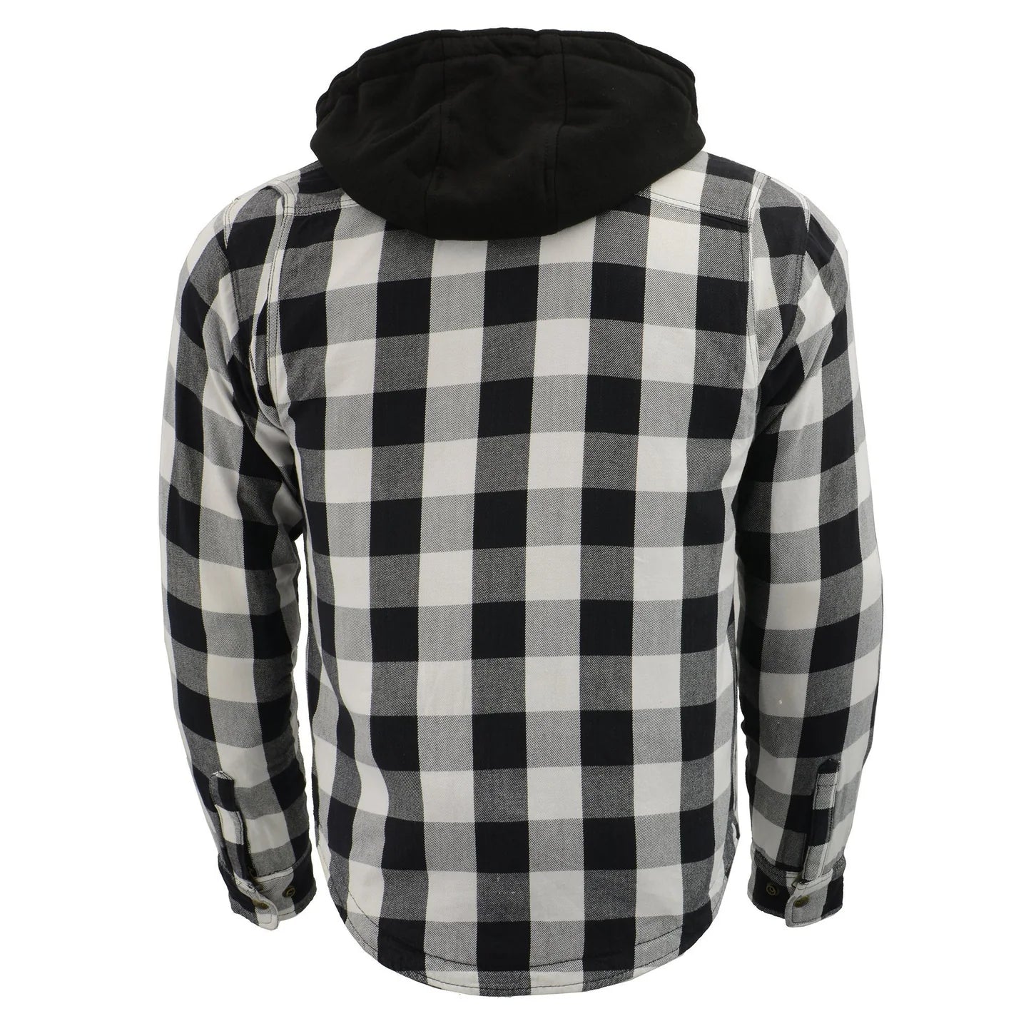 Men's Plaid Hooded Flannel Biker Shirt with CE Approved Armor - Reinforced w/ Aramid Fibers