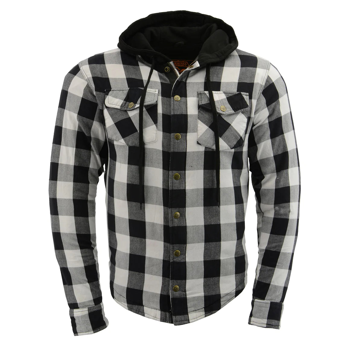 Men's Plaid Hooded Flannel Biker Shirt with CE Approved Armor - Reinforced w/ Aramid Fibers