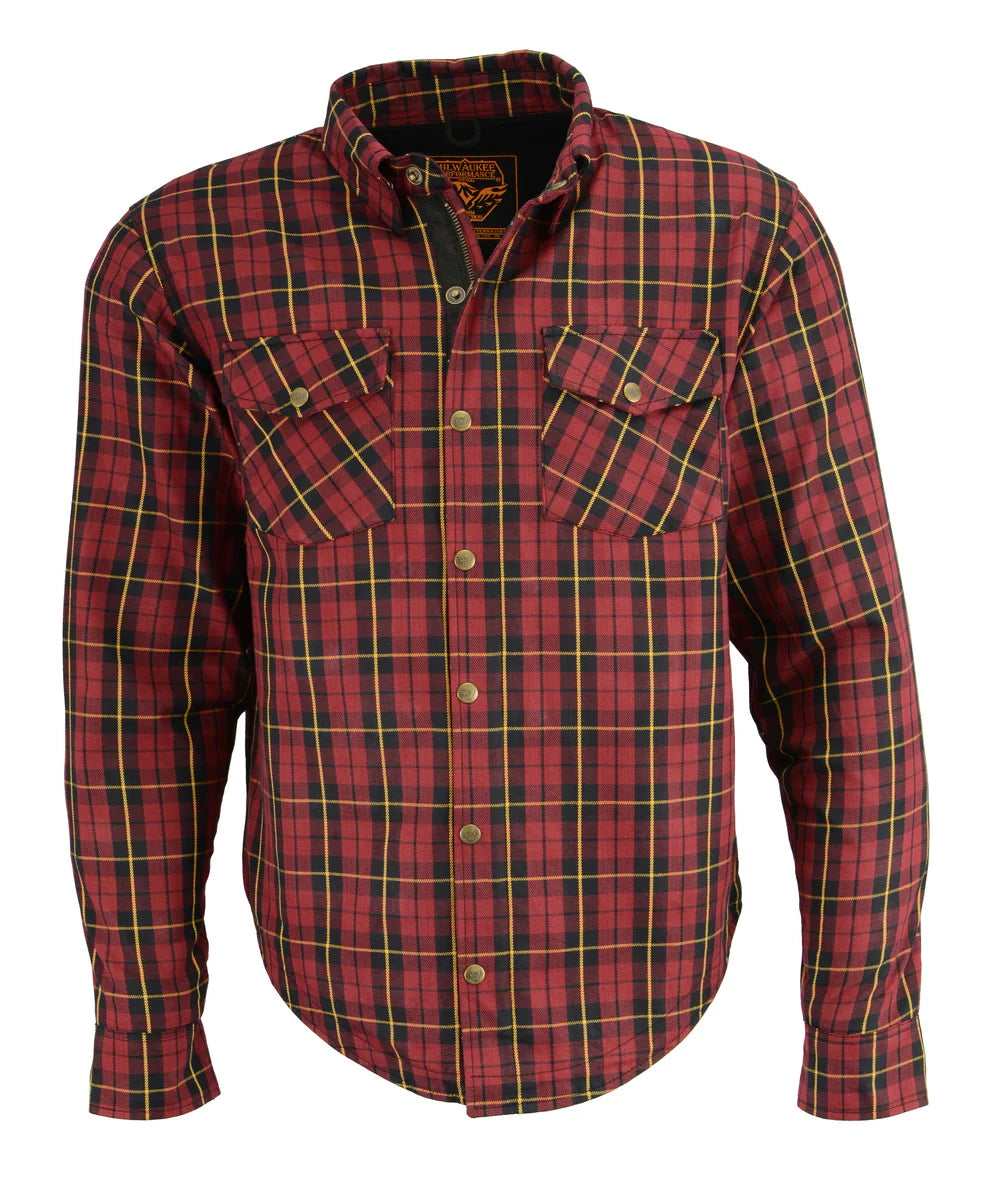 Men's Plaid Flannel Biker Shirt with CE Approved Armor - Reinforced w/ Aramid Fiber