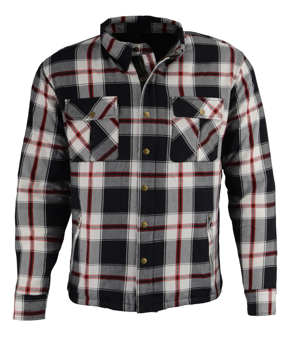 Men's Plaid Flannel Biker Shirt with CE Approved Armor - Reinforced w/ Aramid Fiber