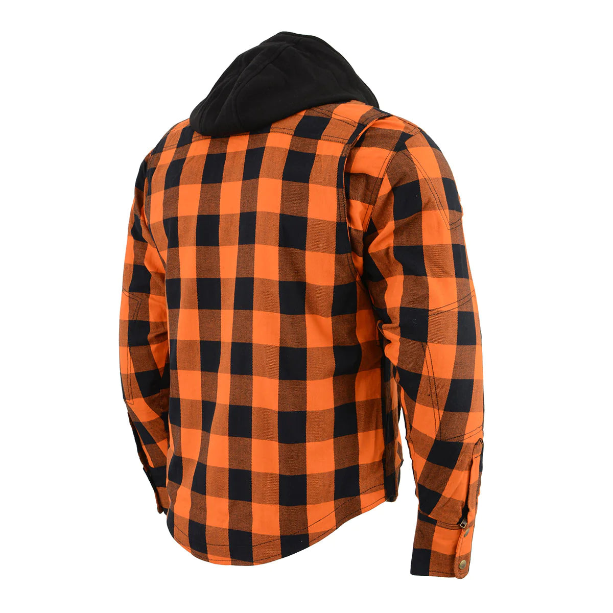 Men's Plaid Hooded Flannel Biker Shirt with CE Approved Armor - Reinforced w/ Aramid Fibers