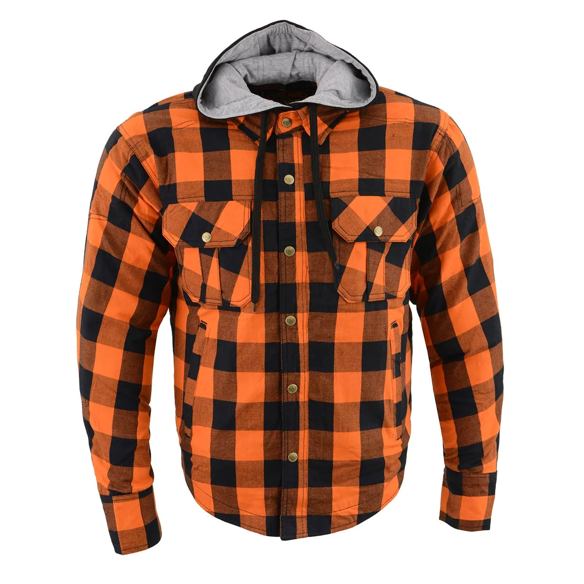 Men's Plaid Hooded Flannel Biker Shirt with CE Approved Armor - Reinforced w/ Aramid Fibers