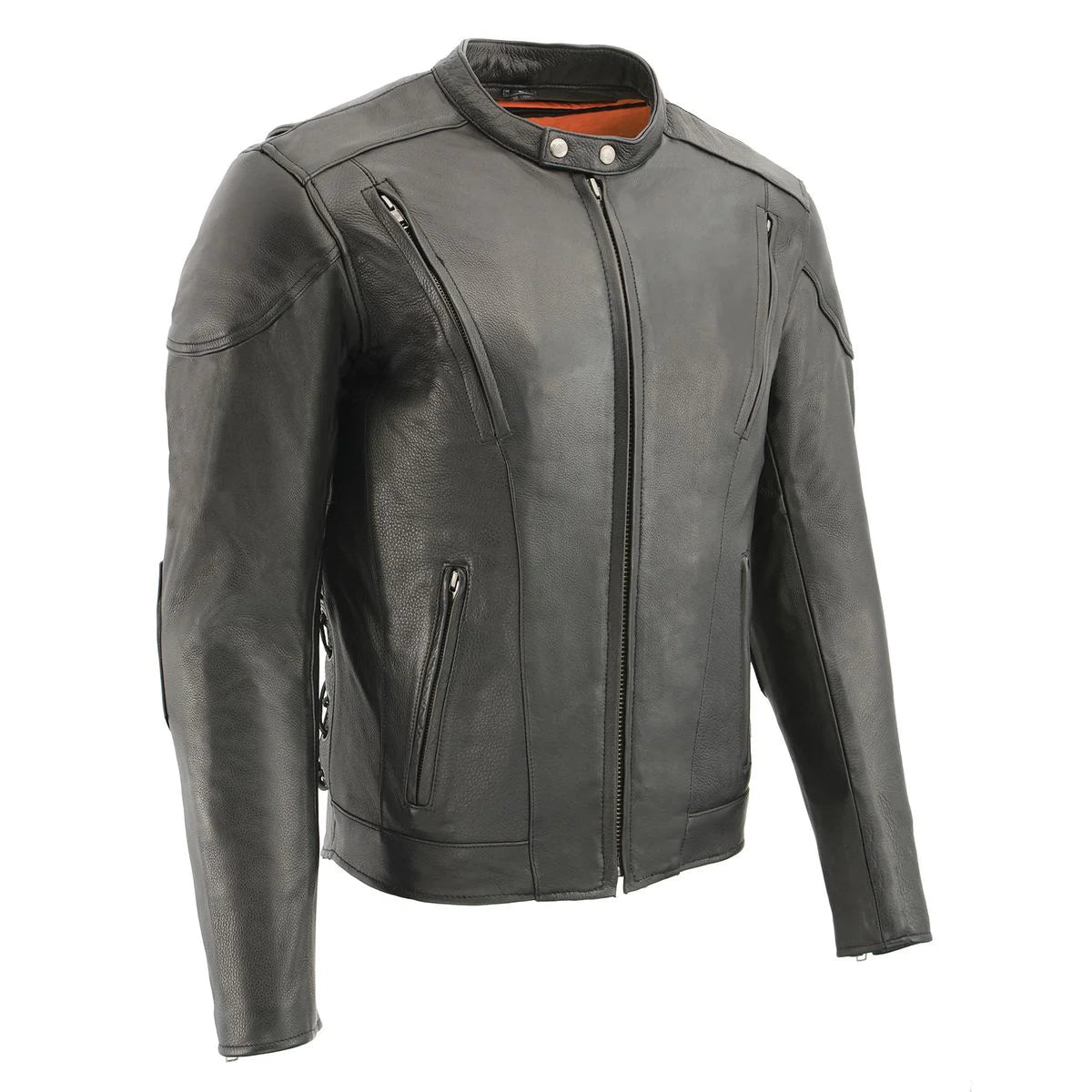 Men's 'Scooter' Black Vented Leather Jacket with Side Laces