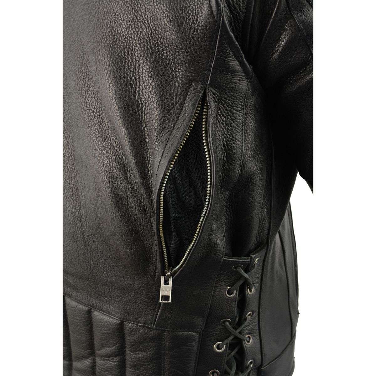 Men's 'Scooter' Black Vented Leather Jacket with Side Laces