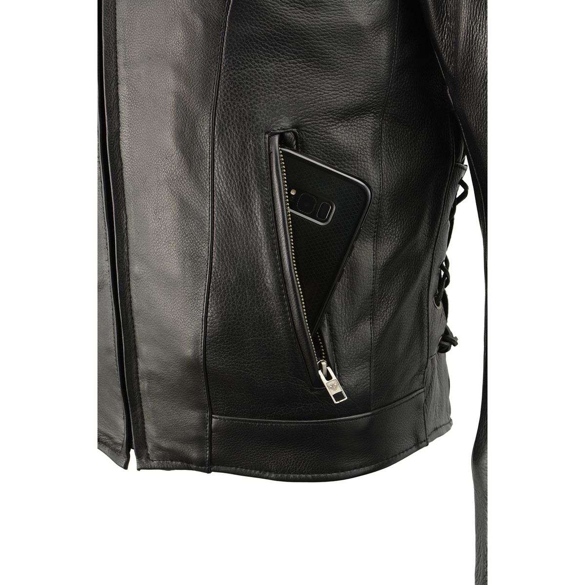 Men's 'Scooter' Black Vented Leather Jacket with Side Laces