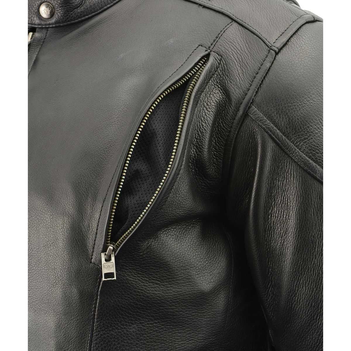 Men's 'Scooter' Black Vented Leather Jacket with Side Laces