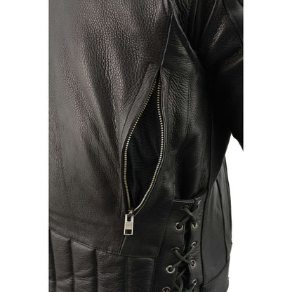 Men's Tall Sizes 'Scooter' Black Vented Leather Jacket with Side Laces