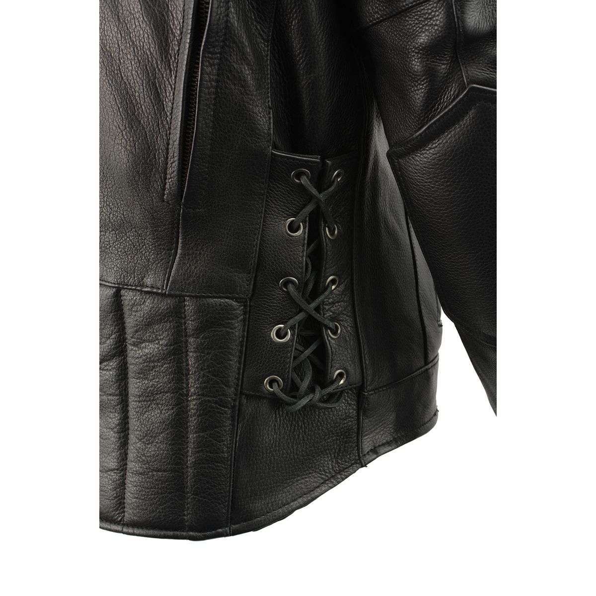 Men's Tall Sizes 'Scooter' Black Vented Leather Jacket with Side Laces