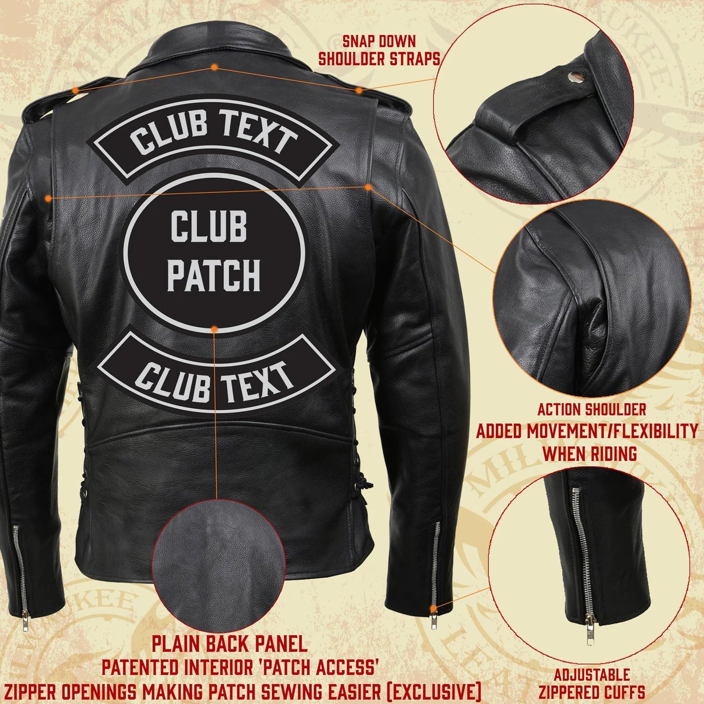 Black Classic Police Motorcycle Jacket for Men Made of Cowhide Leather w/ Side Lacing
