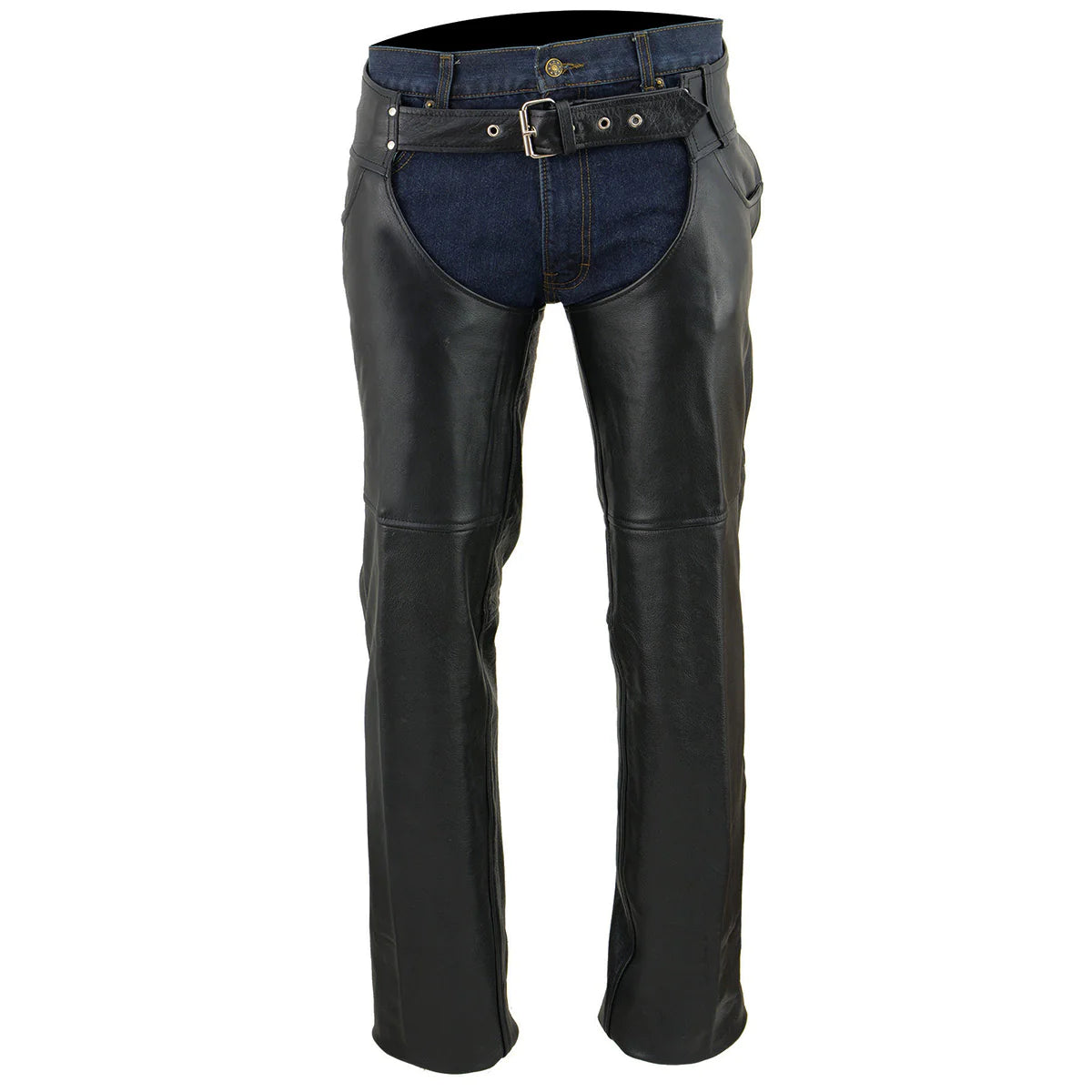 Men's Black Classic Leather Chaps with Jean Pockets