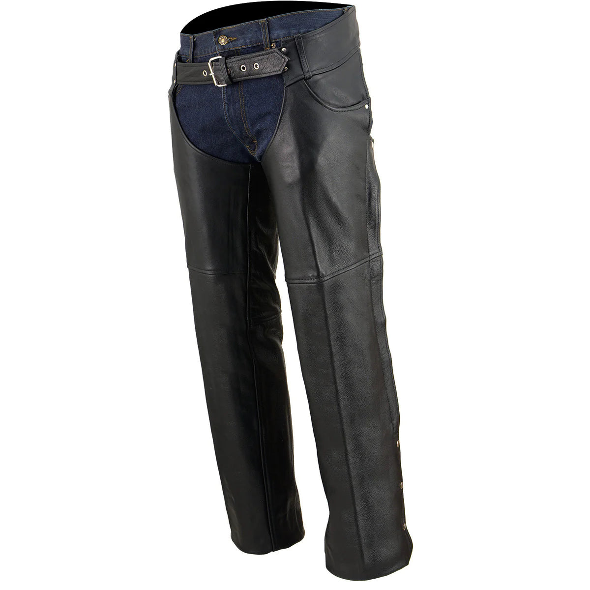 Men's Classic Black Tall Sizes Leather Chaps with Jean Pockets